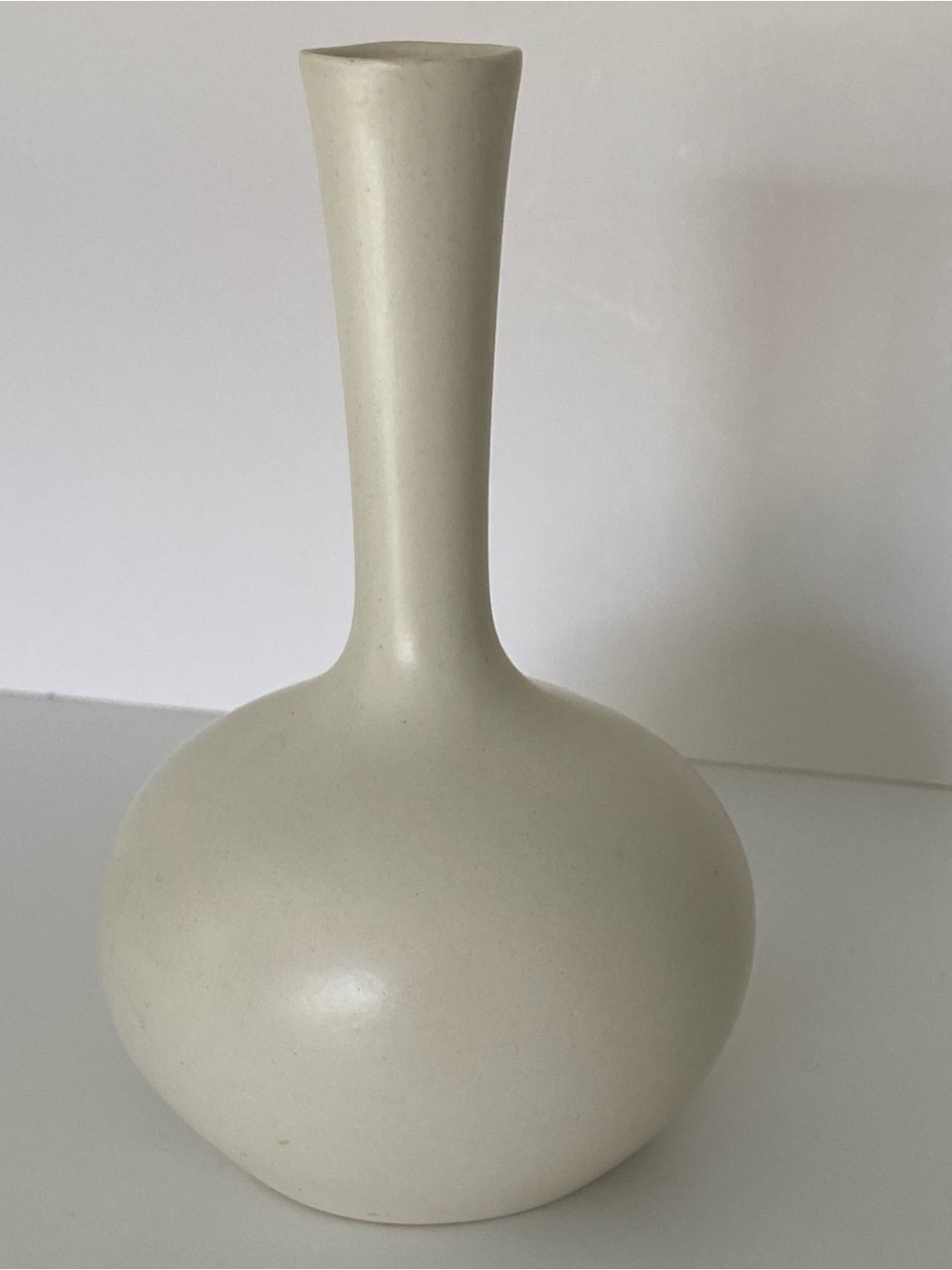 Vintage Vase White Ceramic 6” Matte Bud Skinny Neck Round Bottom Flower MCM